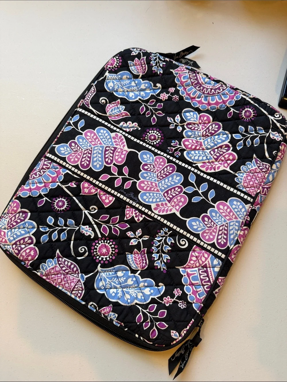 Vera Bradley Quilted Floral Tablet Sleeve Alpine Floral Black with Pink & Blue